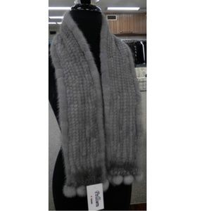 SALE Knitted Mink Fur Scarf with Pom Pom Ends